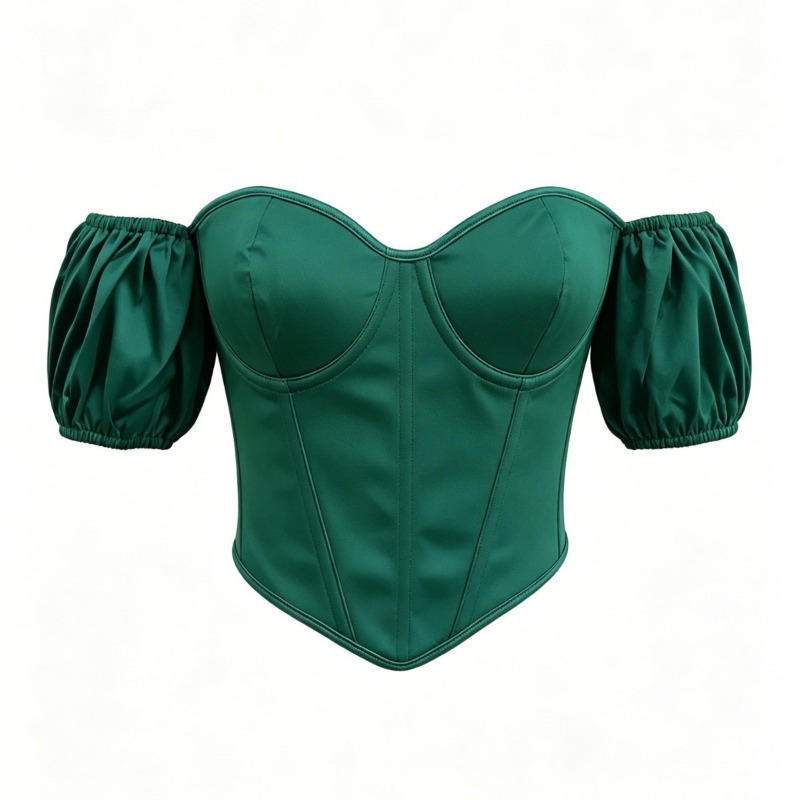 Boning Corset Steel - Сексуальный зеленый атласный корсет-топ с коротким